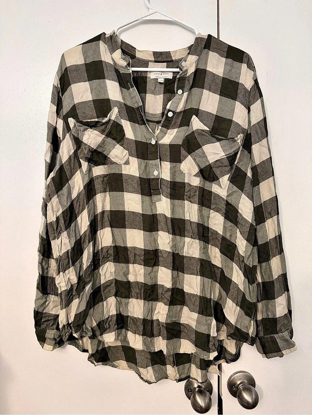Lucky Brand Oversized Plaid Tunic Checkered green & White Size XL